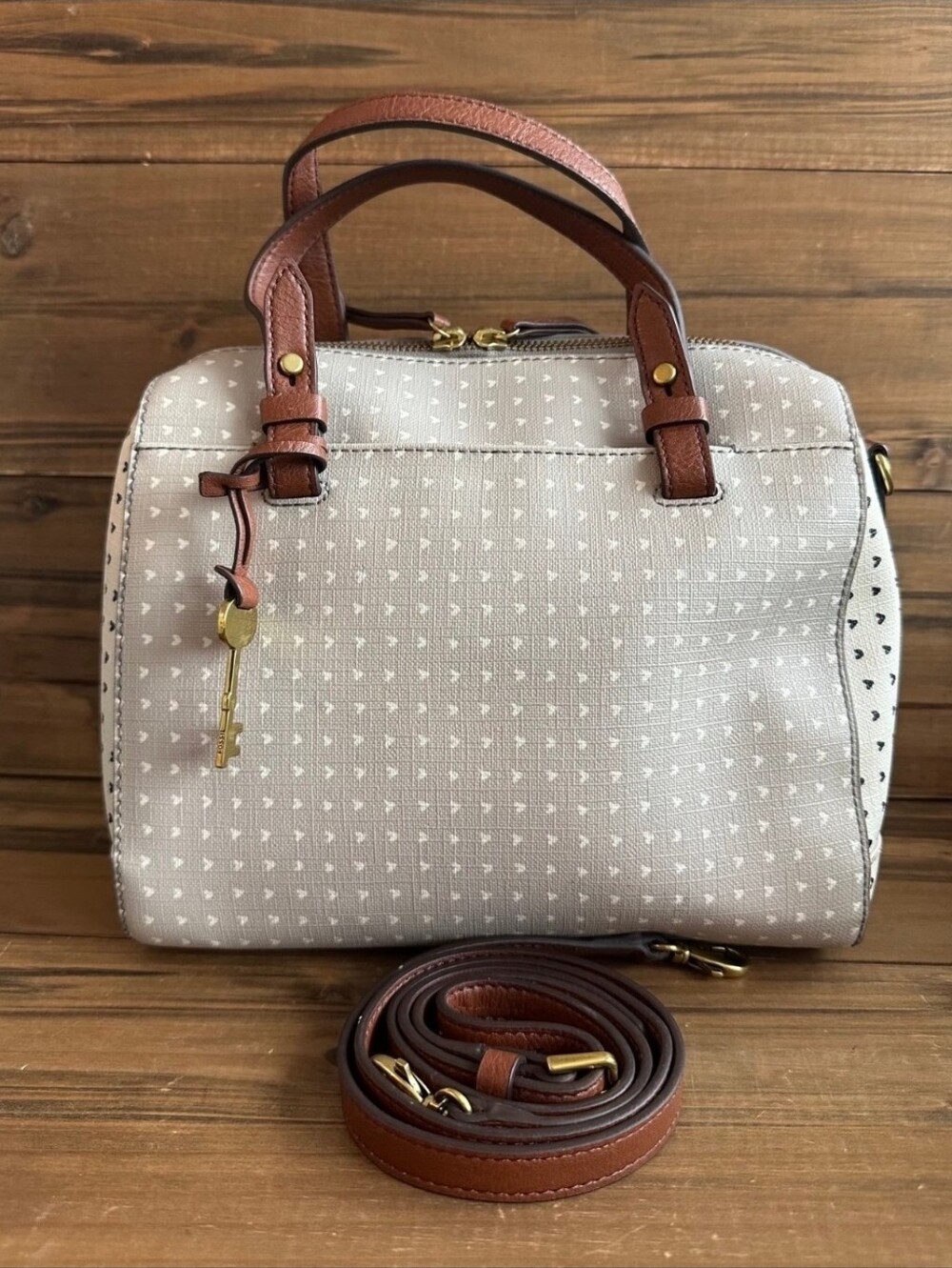 Fossil Rachel Hearts Top Zip Satchel Handbag & Wallet (SET)
